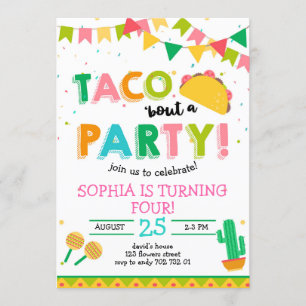 Convites Taco sobre a festa Fiesta Birthday Pink