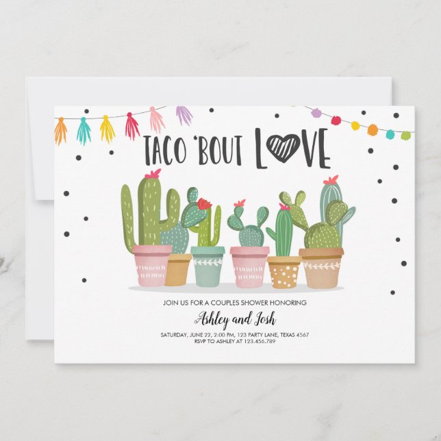Convites Taco Sobre Amor Fiesta de Casal Cactus (Frente)