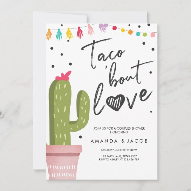 Convites Taco Sobre Amor Fiesta de Casal Chuveiro Cactus (Frente)