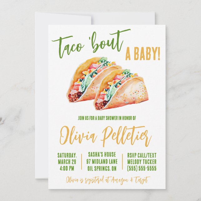 Convites Taco sobre um bebê! Tacos Themed Chá de fraldas (Frente)
