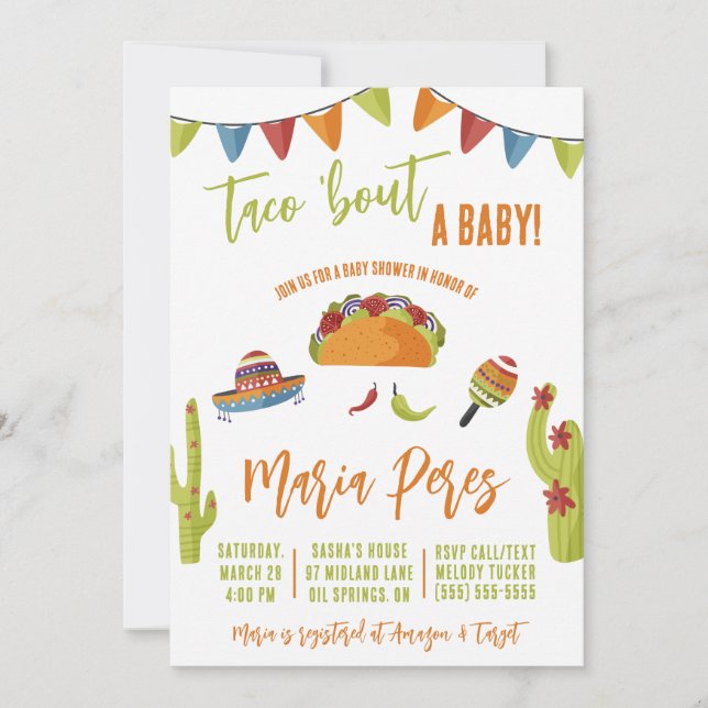 Convites Taco sobre um bebê! Tacos Themed Chá de fraldas (Frente)