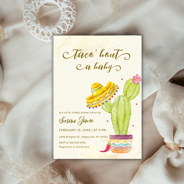 Convites Taco 'Sobre Um Chá de fraldas De Aquarela De Bebê (Taco 'Bout A Baby Watercolor Cactus Baby Shower Invitation)