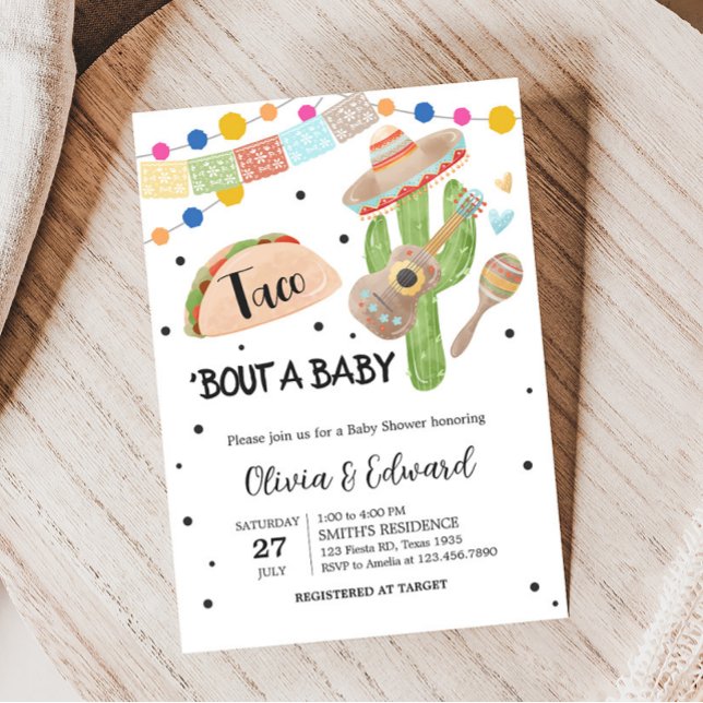 Convites Taco Sobre Um Chá de fraldas De Bebê Cactus (Fiesta Cactus Baby Shower Invitation)