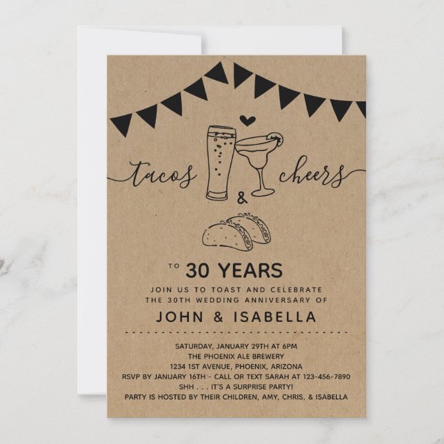 Convites Taco Tequila Cheers & Beers Casamento Aniversário (Frente)