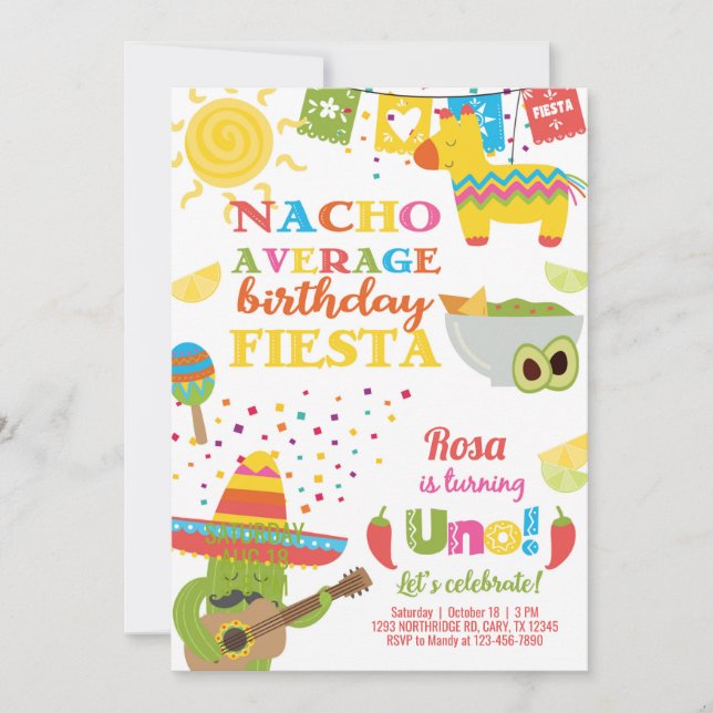 Convites Taco Twosday birthday invitation, girl fiesta. (Frente)