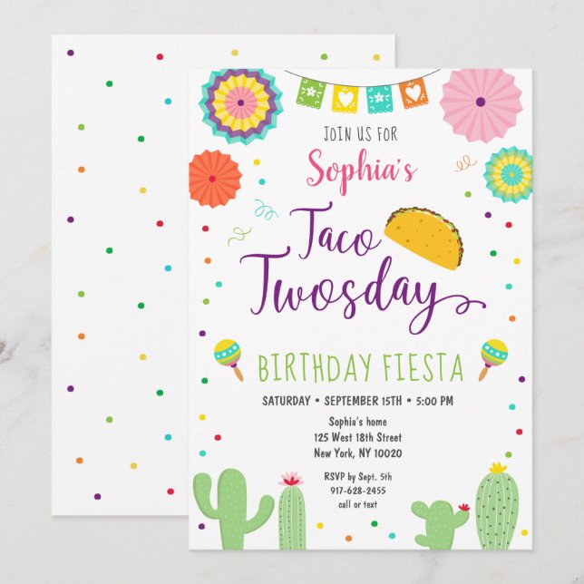Convites Taco Twosday Fiesta Cactus Aniversário (Frente/Verso)