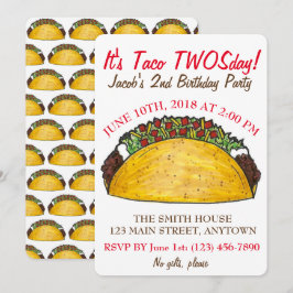 Convites Taco TWOSday Terça-feira Festa do segundo aniversá