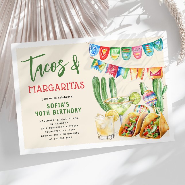 Convites Tacos and Margaritas Mexican Adult Birthday (Criador carregado)