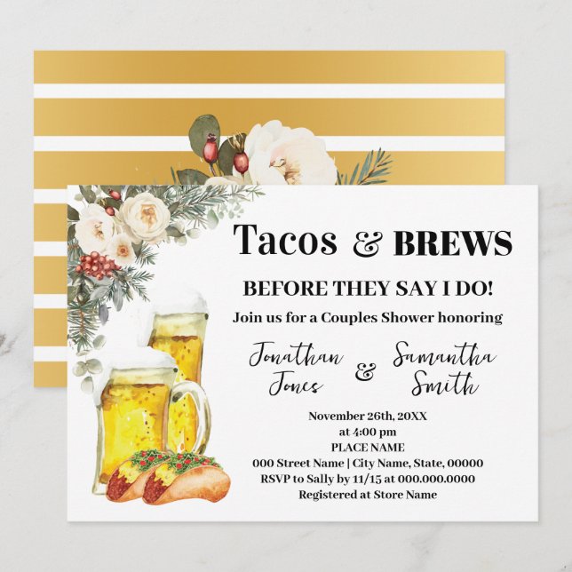 Convites Tacos & Brews Antes de Eu Fazer Chuveiro de Invern (Frente/Verso)
