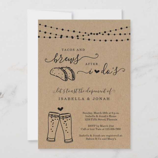 Convites Tacos & Brews Após Recepção de Casamento Sem Cerim (Frente)