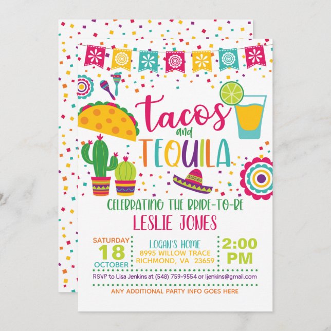 Convites Tacos e Chá de panela de tequila - Wh (Frente/Verso)