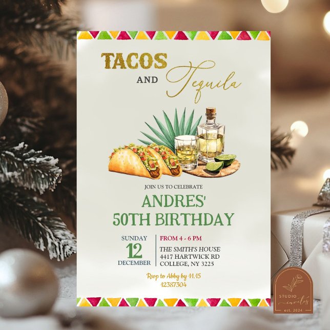 Convites Tacos e Tequila 50º Aniversário do Adulto Mexicano (Criador carregado)