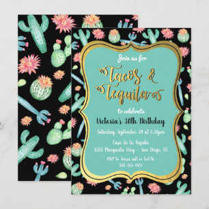 Convites Tacos e Tequila Coloridos de Cactus