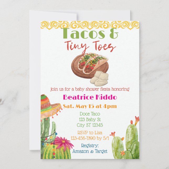 Convites Tacos & Tiny Toes Baby Shower (Frente)