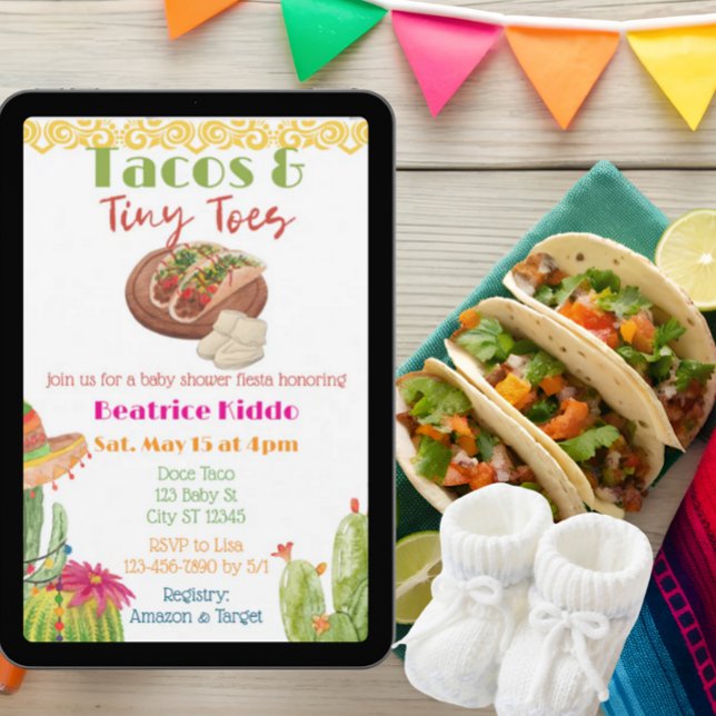 Convites Tacos & Tiny Toes Baby Shower (Criador carregado)