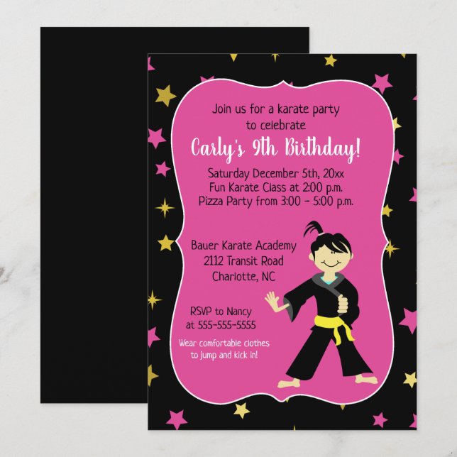 Convites Tae Kwon Do Aniversário Invasivos (Frente/Verso)