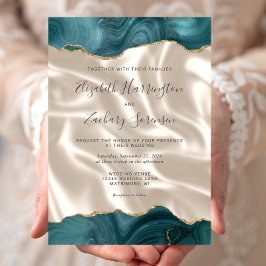 Convites Tafetá Azul Verde Ágata Dourada Marfim Casamento