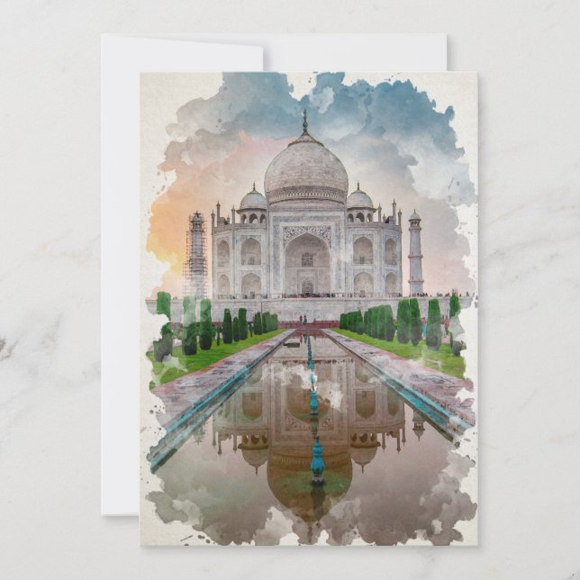 Convites Taj Mahal India Watercolor Art (Frente)