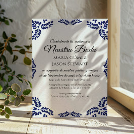 Convites Talavera Black Floral Minimalist Spanish Wedding