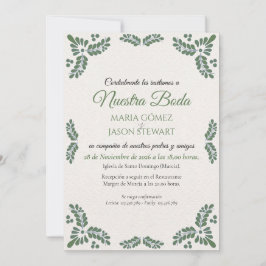 Convites Talavera Green Floral Minimalist Spanish Wedding