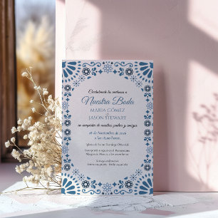 Convites Talavera Majólica Azul Floral Boda Casamento Espan