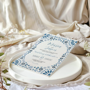 Convites Talavera Mexicana Majólica Azul Floral Boda Casame