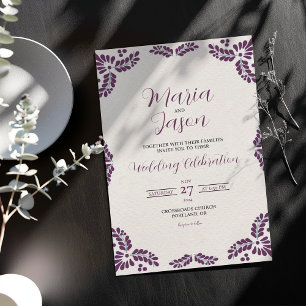 Convites Talavera Mexicana Roxo Floral Casamento Minimalist