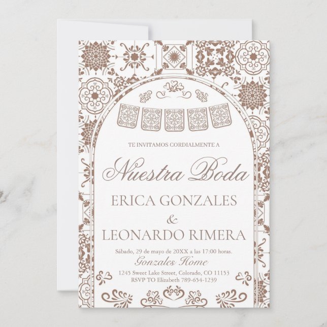 Convites Talavera Papel Picado Casamento Espanhol (Frente)
