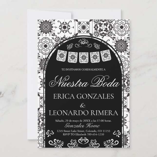 Convites Talavera Papel Picado Casamento Espanhol (Frente)