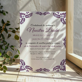 Convites Talavera Purple Floral Minimalist Spanish Wedding