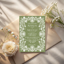 Convites Talavera sage green Mexican wedding
