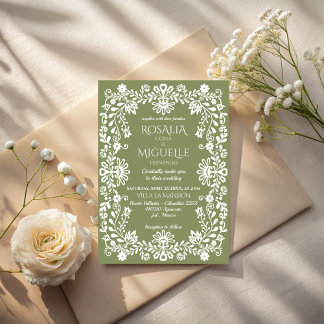 Convites Talavera sage green Mexican wedding