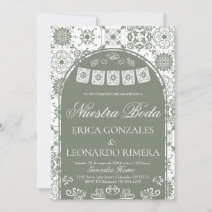 Convites Talavera Sage Verde Papel Picado Casamento Espanho