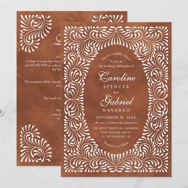 Convites Talavera Terracota Casamento Fiesta (Frente/Verso)