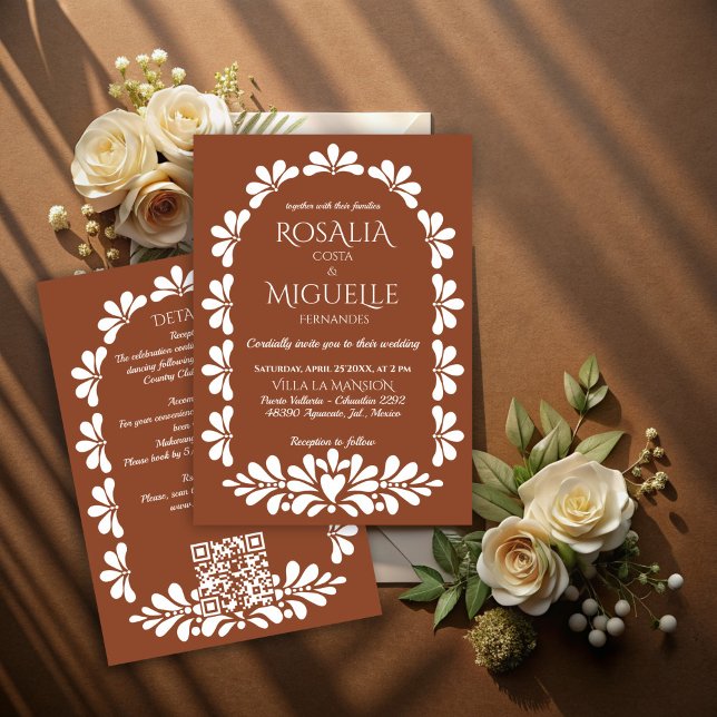 Convites Talavera terracotta boho arca mexicana (Talavera terracotta boho arch Mexican wedding Invitation cards with rsvp fiesta mexican wedding card)