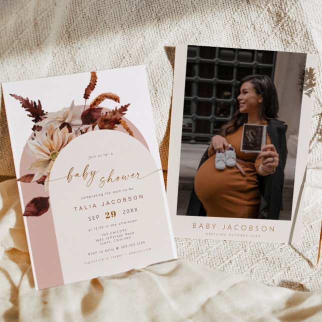 Convites TALIA Bohemian Terracotta Blush Arch Chá de fralda (Criador carregado)