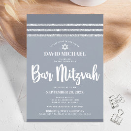 Convites Talit de Bar Mitzvah Barra de Prata Cinza Simples