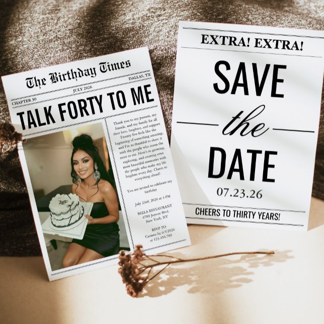 Convites Talk Forty To Me Newspaper 40th Birthday (Criador carregado)