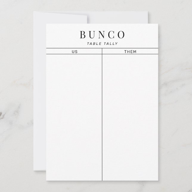 Convites Tally de Mesa Simples de Bunco Preto e Branco (Frente)