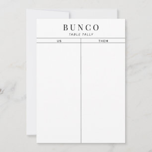 Convites Tally de Mesa Simples de Bunco Preto e Branco