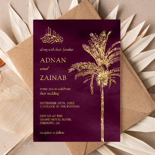 Convites Tâmara Palmeira Glitter Dourado e Roxo Casamento M