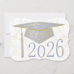 Convites Tampa Azul Céu e Dourado Floral 2026 Card