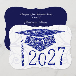 Convites Tampa Azul e Branco Floral 2027 Festa de Formatura