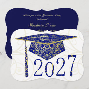 Convites Tampa Azul e Dourada de Floral 2027 Festa de Gradu