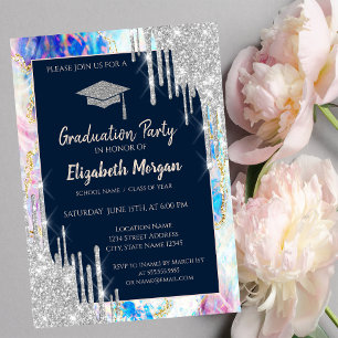 Convites Tampa de Formatura Brilhante, Gotejamento Prateado