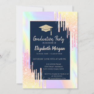 Convites Tampa de Formatura com Brilho, Gotejamento Dourado