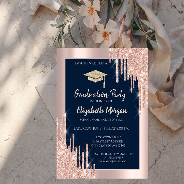 Convites Tampa de Formatura com Brilho, Gotejamento Dourado (Criador carregado)