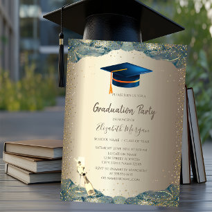 Convites Tampa de Graduação Azul, Confete de Taça de Vinho 