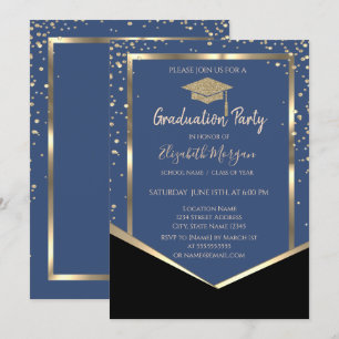 Convites Tampa de Graduação Azul, Diamantes Dourados Gradua