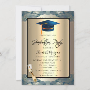 Convites Tampa de Graduação Azul, Vinho, Taça de Champanhe